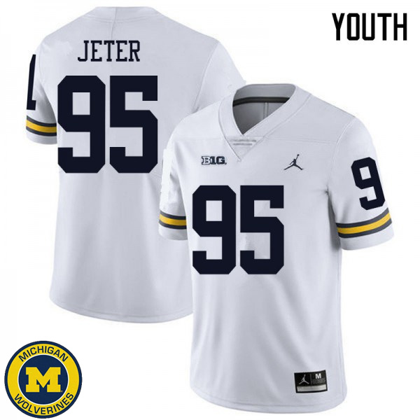 Youth Michigan Wolverines #95 Donovan Jeter White Jordan Brand Official Game Jersey